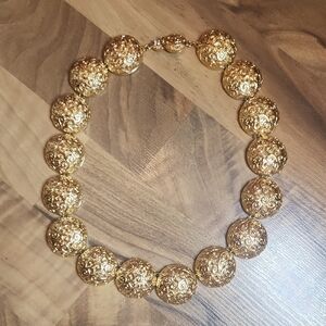 Vintage Gold Filigree Round Bead Necklace